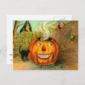 Kürbislaterne Pumpkin Black Cat Spinnennetz Postkarte (Vorne/Hinten)