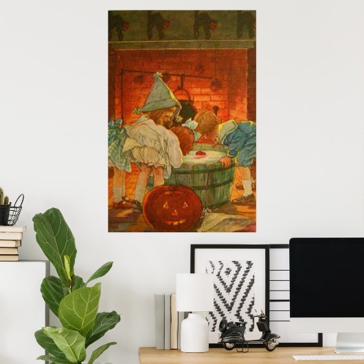 Kürbislaterne Pumpkin Bobbing Apple Black Cat Poster (Heimbüro)