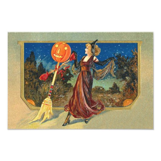 Kürbislaterne Pumpkin Broom Dance Woman Fotodruck (Vorne)