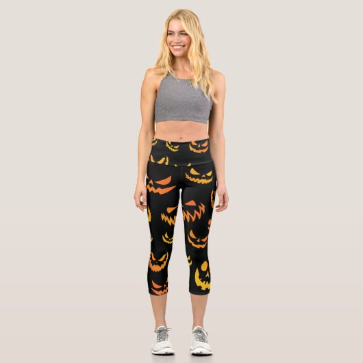 Kürbislaterne Pumpkin Face Capri Leggings (Vorderseite)