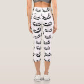 Kürbislaterne Pumpkin Gesicht Schwarz-Weiß Capri Leggings (Rückseite)