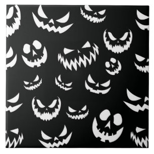 Kürbislaterne Pumpkin Gesicht Schwarz-Weiß Fliese