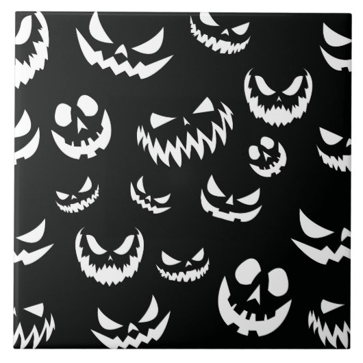 Kürbislaterne Pumpkin Gesicht Schwarz-Weiß Fliese (Vorderseite)