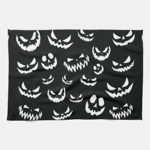 Kürbislaterne Pumpkin Gesicht Schwarz-Weiß Geschirrtuch