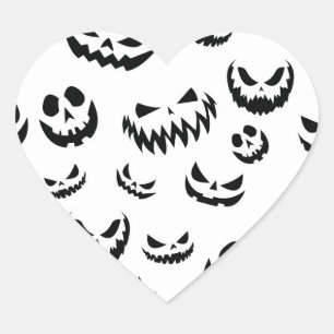 Kürbislaterne Pumpkin Gesicht Schwarz-Weiß Herz-Aufkleber