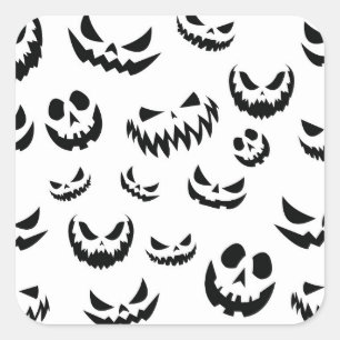 Kürbislaterne Pumpkin Gesicht Schwarz-Weiß Quadratischer Aufkleber