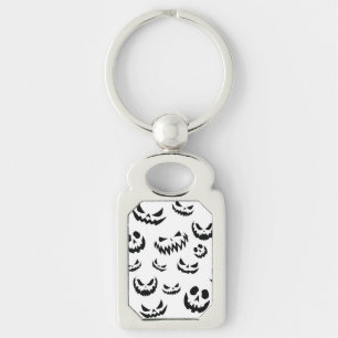 Kürbislaterne Pumpkin Gesicht Schwarz-Weiß Schlüsselanhänger