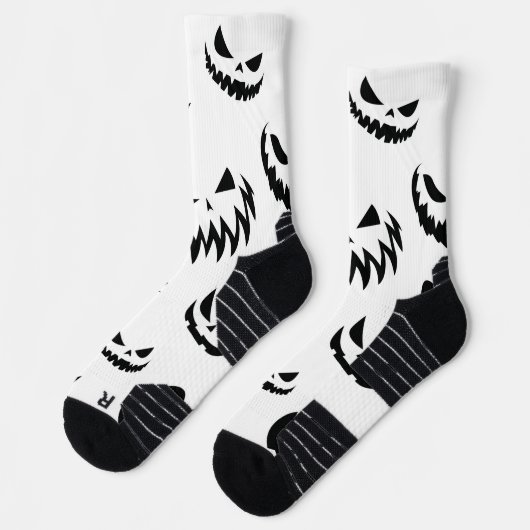 Kürbislaterne Pumpkin Gesicht Schwarz-Weiß Socken (Links)