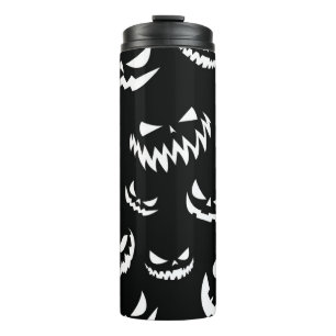 Kürbislaterne Pumpkin Gesicht Schwarz-Weiß Thermosbecher