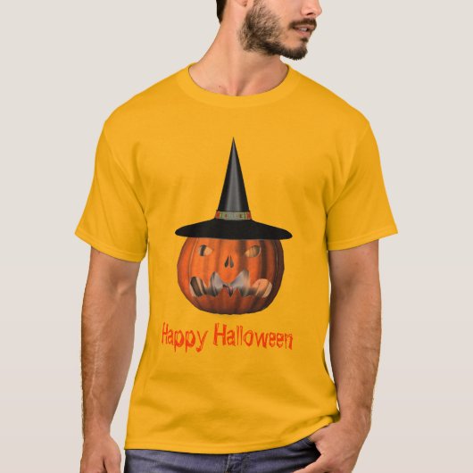 Kürbislaterne Pumpkin Hexenhut Halloween T-Shirt (Vorderseite)