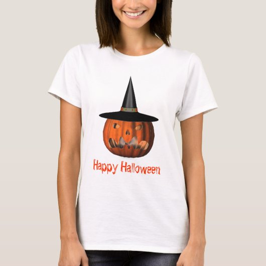 Kürbislaterne Pumpkin Hexenhut Halloween T-Shirt (Vorderseite)