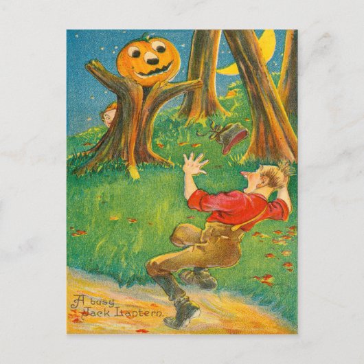 Kürbislaterne Pumpkin Monster Crescent Moon Postkarte (Vorderseite)