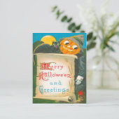 Kürbislaterne Scarecrow Black Cat Postkarte (Stehend Vorderseite)