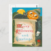 Kürbislaterne Scarecrow Black Cat Postkarte (Vorne/Hinten)