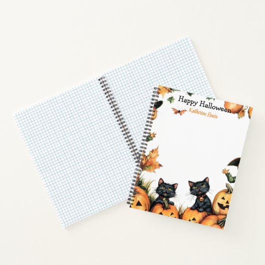 Kürbislaterne, Schwarze Katzen und Scarecrow Hallo Notizblock (Innenseite)