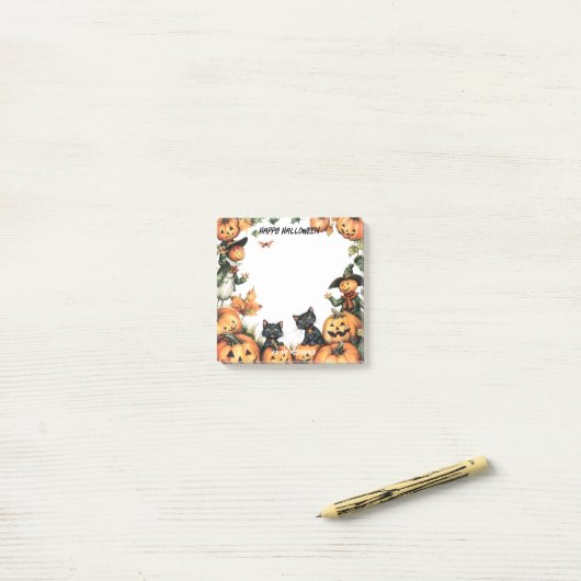 Kürbislaterne, Schwarze Katzen und Scarecrow Post-it Klebezettel (Auf Schreibtisch)