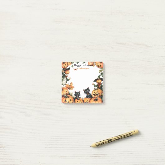 Kürbislaterne, Schwarze Katzen und Scarecrow Post-it Klebezettel (Auf Schreibtisch)