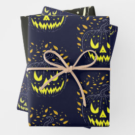 Kürbislaterne Spooky Pumpkin Halloween Black Geschenkpapier Set