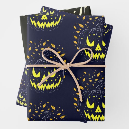Kürbislaterne Spooky Pumpkin Halloween Black Geschenkpapier Set (Beispiel)