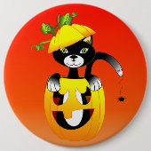 Kürbislaterne und Schwarzkatze Button (Vorderseite)