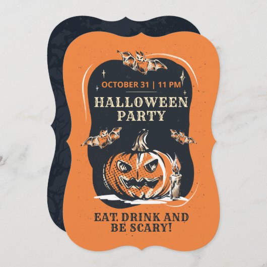 Kürbislaterne von Halloween-Party und Fledermäuse Einladung (Vorne/Hinten)