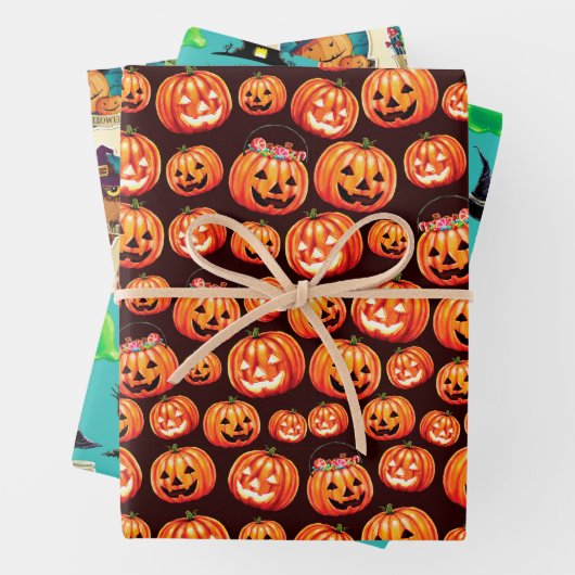 Kürbislaterne Wrapping Paper Flat Sheet Set 3 Geschenkpapier Set (Beispiel)