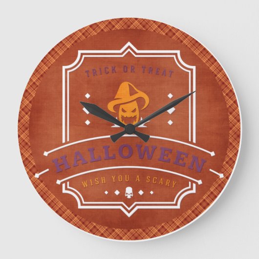 Kürbislaterne wünscht Ihnen ein Beängstigendes Hal Große Wanduhr (Vorderseite)