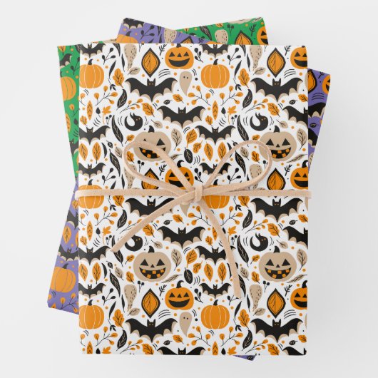 Kürbislaternen Fledermäuse Gespenster Herbst niedl Geschenkpapier Set (Beispiel)