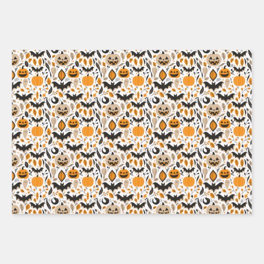 Kürbislaternen Fledermäuse Gespenster Herbst niedl Geschenkpapier Set (Vorderseite)