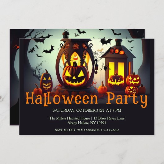 Kürbislaternen Halloween-Party Einladung (Vorne/Hinten)