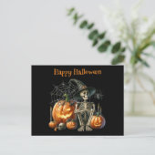 Kürbislaternen-Halloween-Postkarte mit Skelett Postkarte (Stehend Vorderseite)