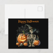 Kürbislaternen-Halloween-Postkarte mit Skelett Postkarte (Vorne/Hinten)
