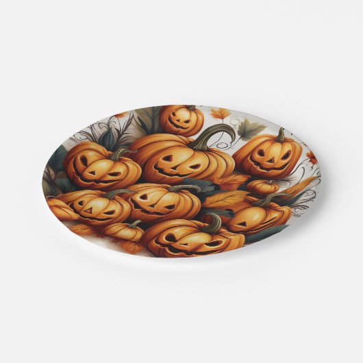 Kürbislaternen Pappteller (Schrägansicht)