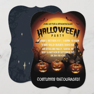Kürbislaternen und Fledermäuse aus Halloween-Party Einladung