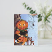 Kürbismädchen mit Katze Postkarte (Stehend Vorderseite)