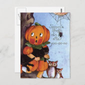 Kürbismädchen mit Katze Postkarte (Vorne/Hinten)