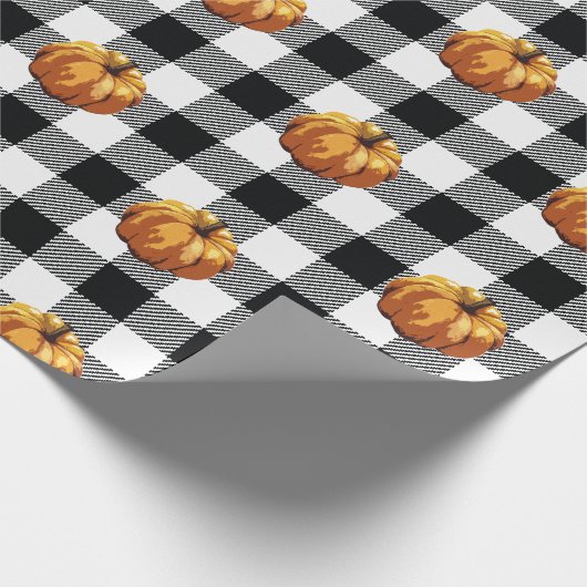 Kürbismalerei Schwarzer Karo Muster Geschenkpapier (Ecke)