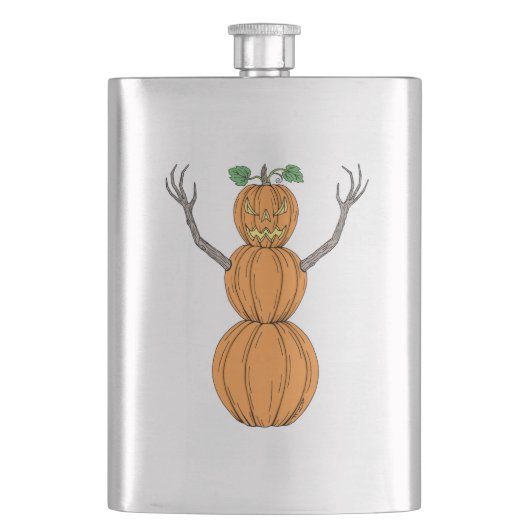 Kürbismann Halloween-Kunst Flachmann (Vorderseite)