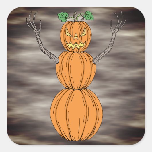 Kürbismann Halloween-Kunst Quadratischer Aufkleber (Vorderseite)