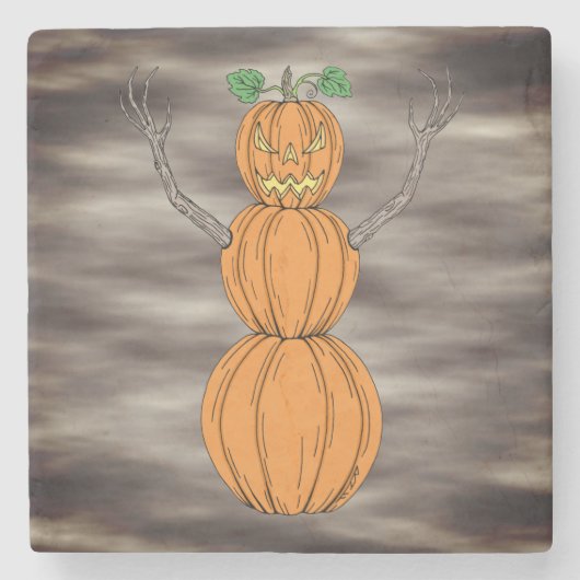 Kürbismann Halloween-Kunst Steinuntersetzer (Vorderseite)