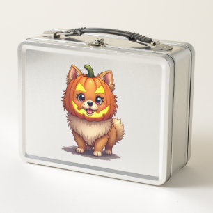 Kürbismaske Pomeranian Hund Metall Brotdose