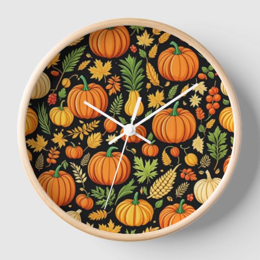 Kürbismuster Erntetag Herbst Uhr (Vorderseite)
