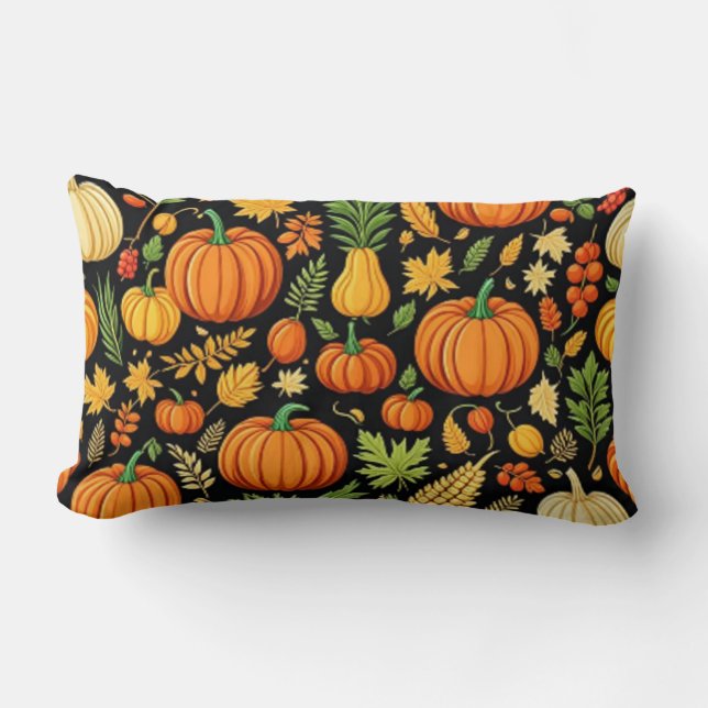 Kürbismuster Erntezeit Herbstdekor Lendenkissen (Vorderseite)