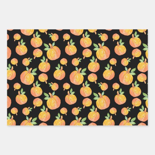 Kürbismuster für Wasserfarbe Schwarzer Hintergrund Geschenkpapier Set (Vorderseite 2)