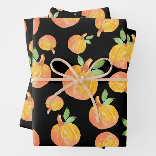 Kürbismuster für Wasserfarbe Schwarzer Hintergrund Geschenkpapier Set (Beispiel)