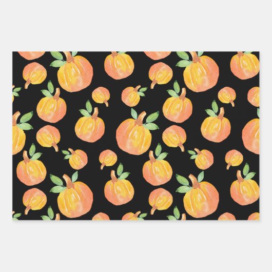 Kürbismuster für Wasserfarbe Schwarzer Hintergrund Geschenkpapier Set (Vorderseite)