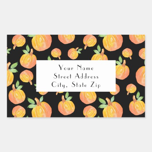 Kürbismuster für Wasserfarben Schwarze Hintergrund Rechteckiger Aufkleber (Vorderseite)