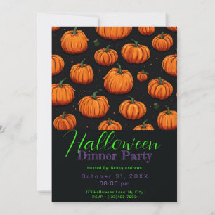 Kürbismuster Schwarze Halloween-Dinnerparty Einladung