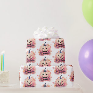 Kürbisorange Blätter Weiße Halloween Geschenkpapier
