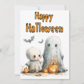 Kürbisparade — ein weißes Halloween-Duo Feiertagskarte (Vorderseite)